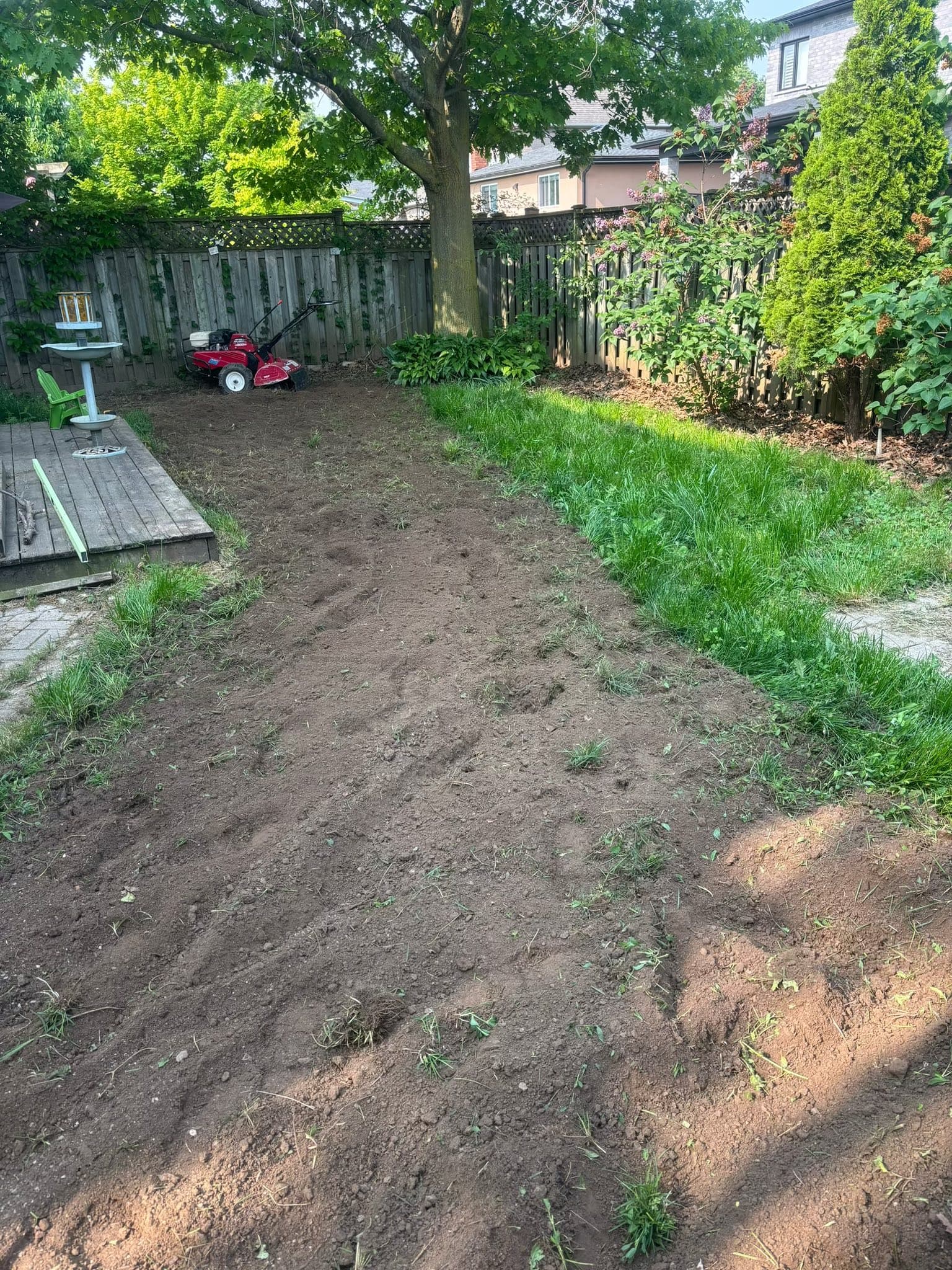 Bare dirt backyard before RFB Landscaping sod installation